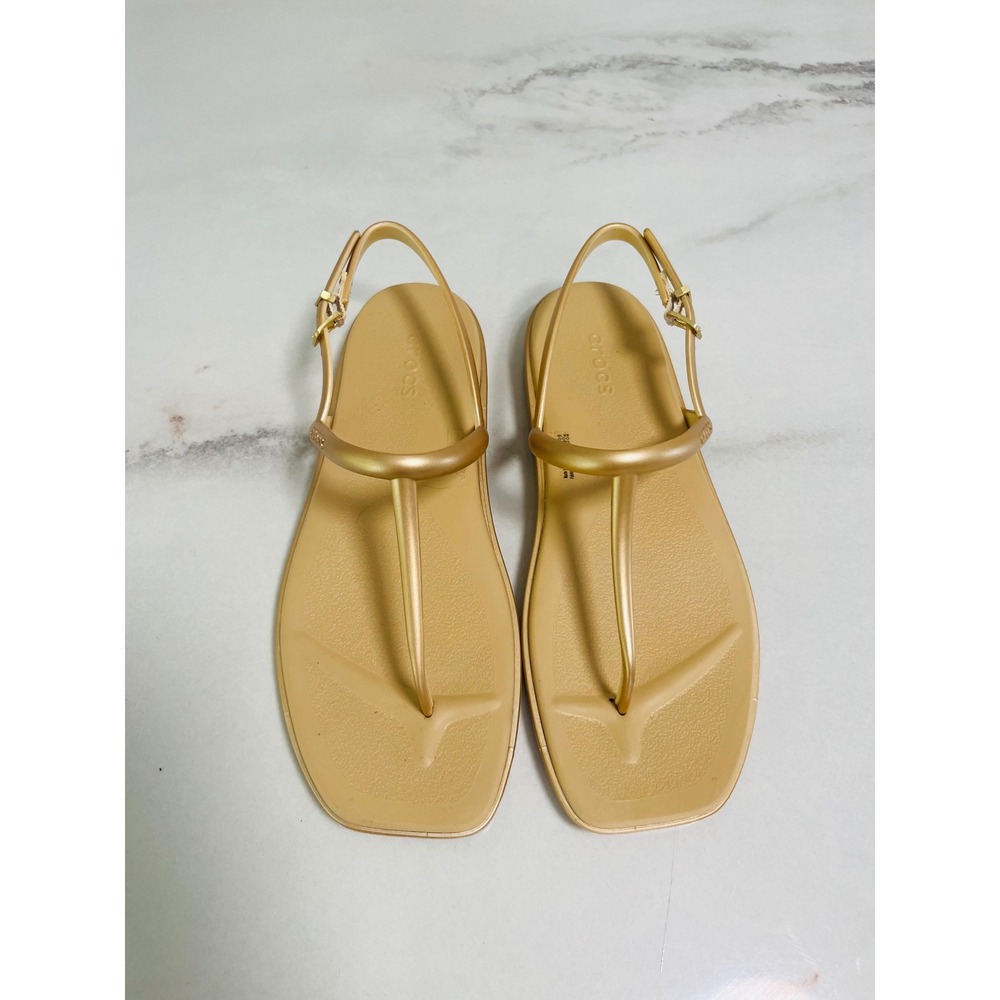 CROCS Miami Thong Sandals Gold Size 8 Metallic T-Strap Square Toe 211525
